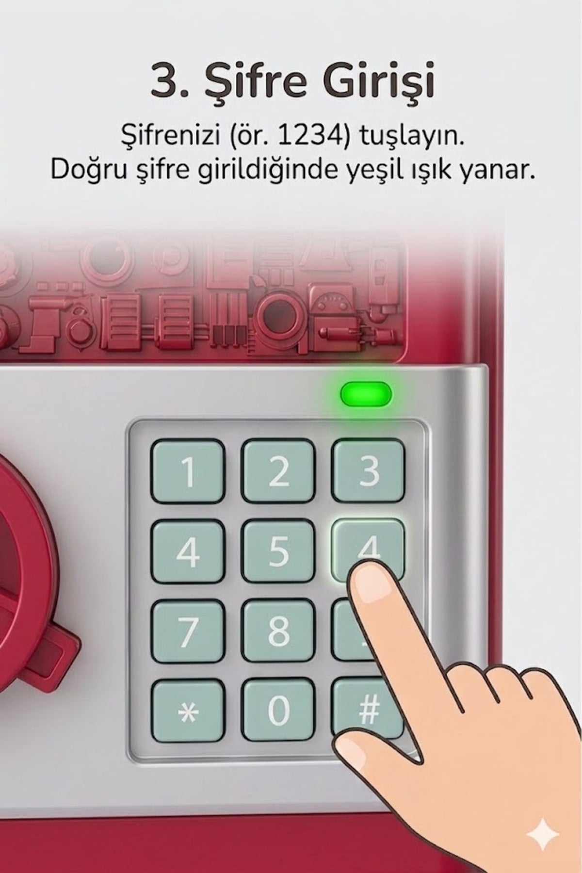 Kırmızı Şifreli Elektronik Kumbara Çocuklar İçin | ATM Kart Girişli Otomatik Para Yutan Para Kasası