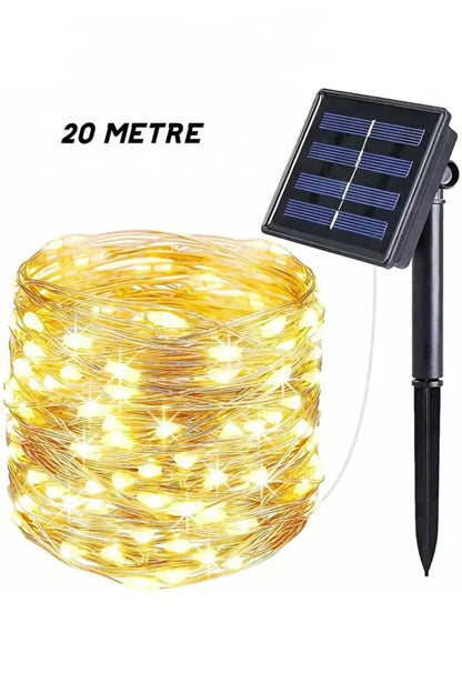Güneş Enerjili 20 Metre Peri Led Işık 200 Led 8 Mod Dış Mekan Ağaç Balkon Solar Bahçe Aydınlatma