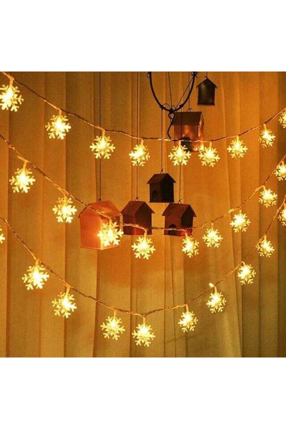 Dekoratif Kar Tanesi Şekilli Günışığı Renkli 30 LED Yılbaşı Pilli LED Işık Aydınlatma 8 Kademeli
