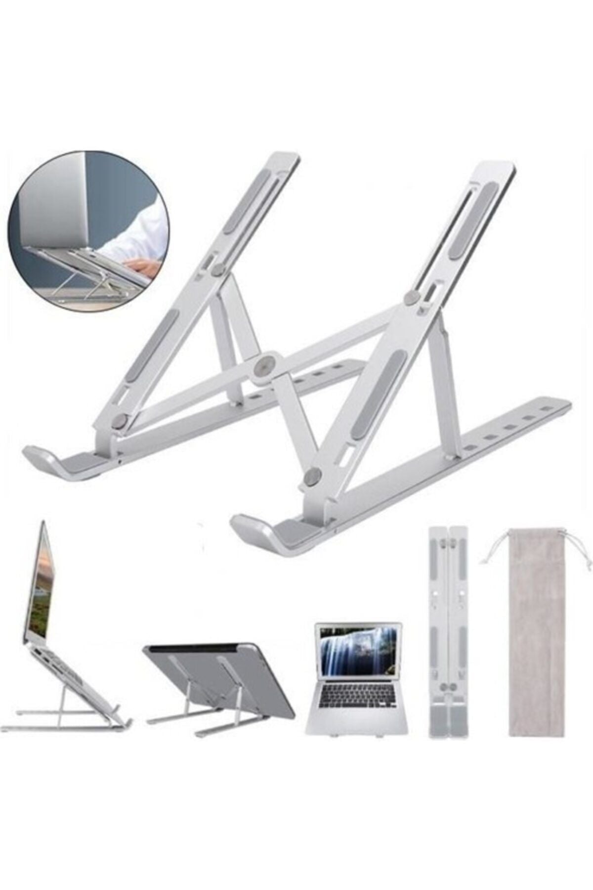 Metal Ayarlanabilir Dizüstü Destek Tabanı Tamamen Katlanabilir Taşınabilir Laptop Yükseltici