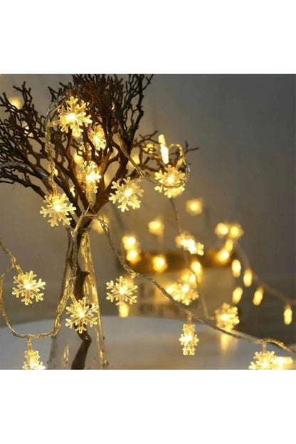 Dekoratif Kar Tanesi Şekilli Günışığı Renkli 30 LED Yılbaşı Pilli LED Işık Aydınlatma 8 Kademeli