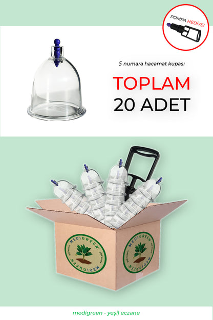21 Parça Canlandırıcı, Selülit ve Çatlak Giderici 5 Numara Hacamat Kupası & Masaj Seti