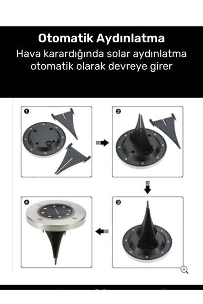 Yeni Su Geçirmez Dayanıklı 8 Ledli Solar Güneş Enerjili Işık Bahçe Dekor Aydınlatma Lambası - 4 Adet