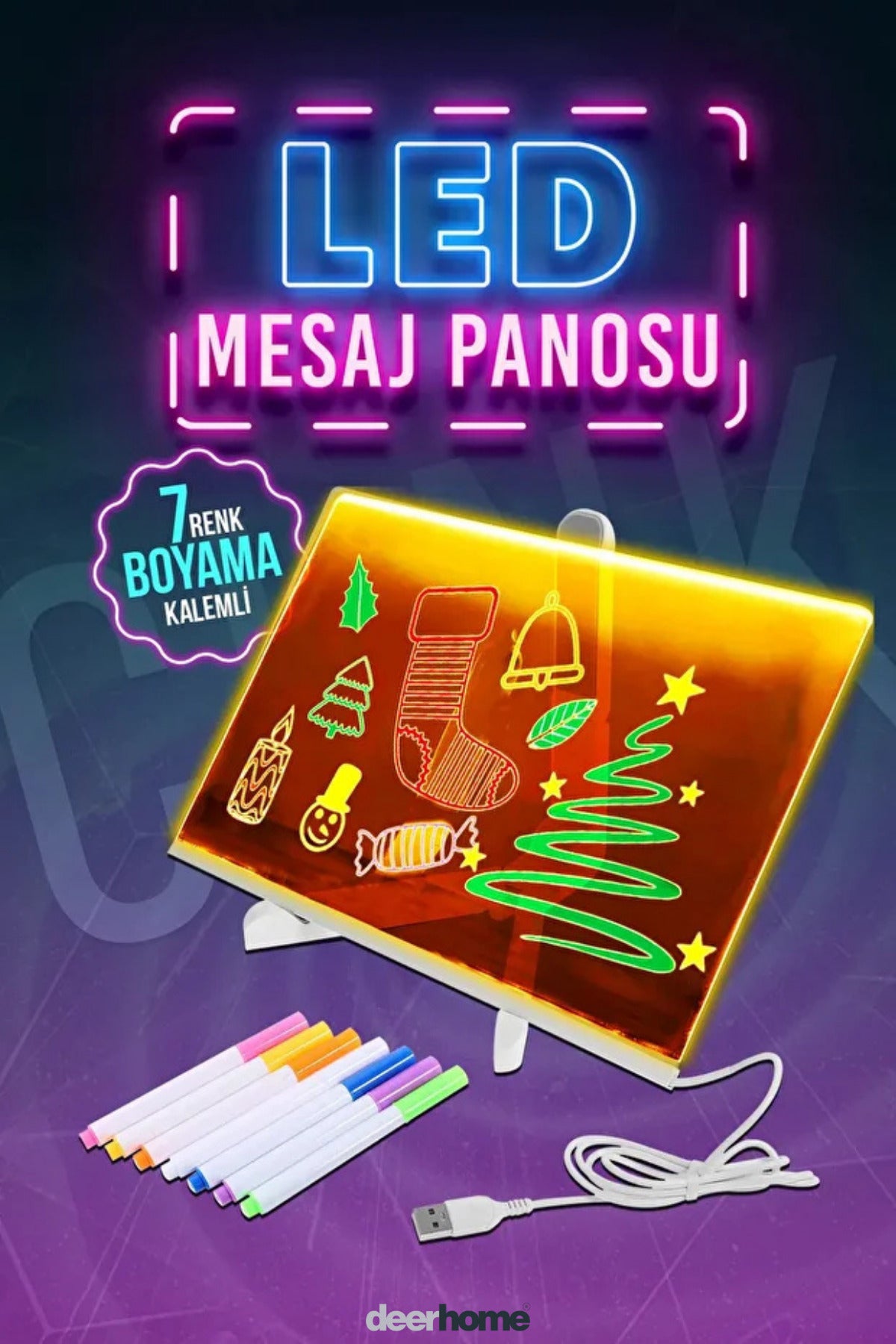 Yeni Tasarım 30x20 Neon Led Işıklı Büyük Boy Yazı Çizim Tahtası Ayarlanabilir Stant Ve Kalem Hediye