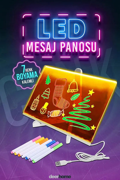 Yeni Tasarım 30x20 Neon Led Işıklı Büyük Boy Yazı Çizim Tahtası Ayarlanabilir Stant Ve Kalem Hediye