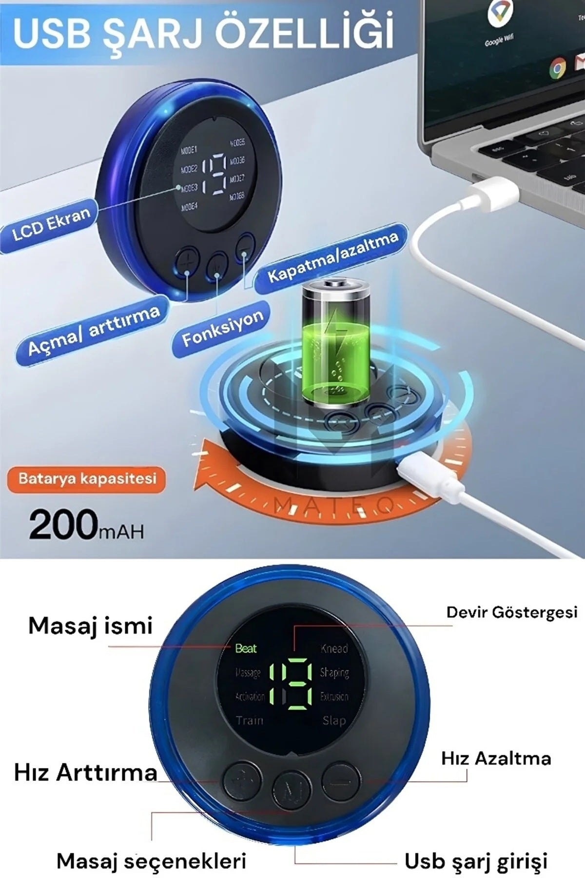 EMS Elektrikli Tüm Vücut Masaj Cihazı Şarjlı Taşınabilir 8 Modlu
