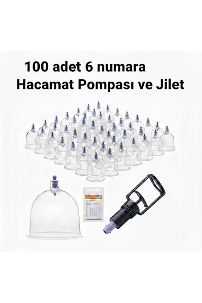 Kupa ve Masaj Seti – 100 Adet 6 Numara Plastik Kupa + Pompa + Jilet