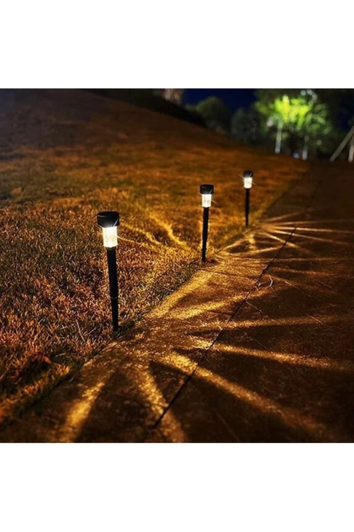 10’lu Set Güneş Enerjili LED Bahçe Aydınlatması, Gün Işığı Renk, Siyah Gövde, Toprak Çakmalı