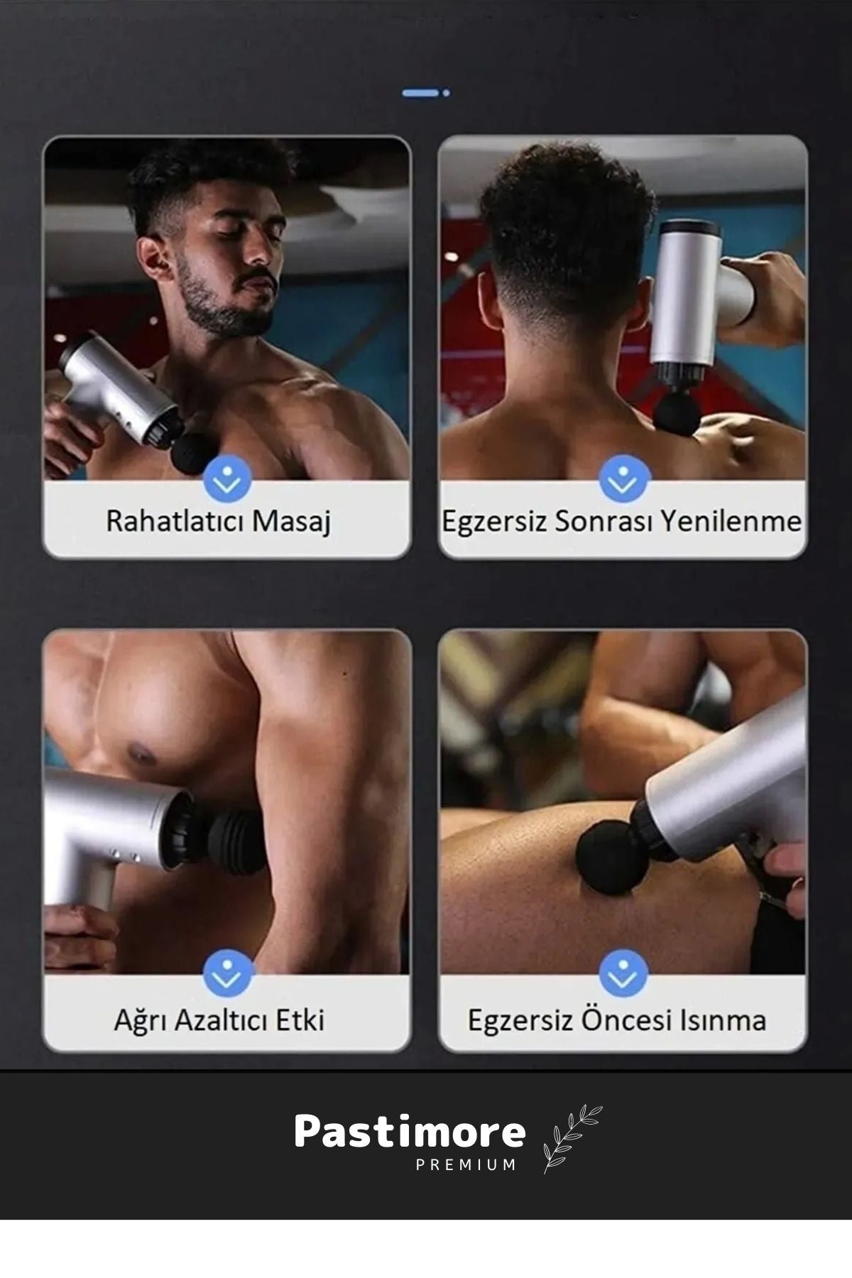 Premium 4 Başlıklı Şarjlı Darbeli Titreşimli Sporcu Kas Rahatlatıcı Egzersiz Masaj Tabancası Aleti