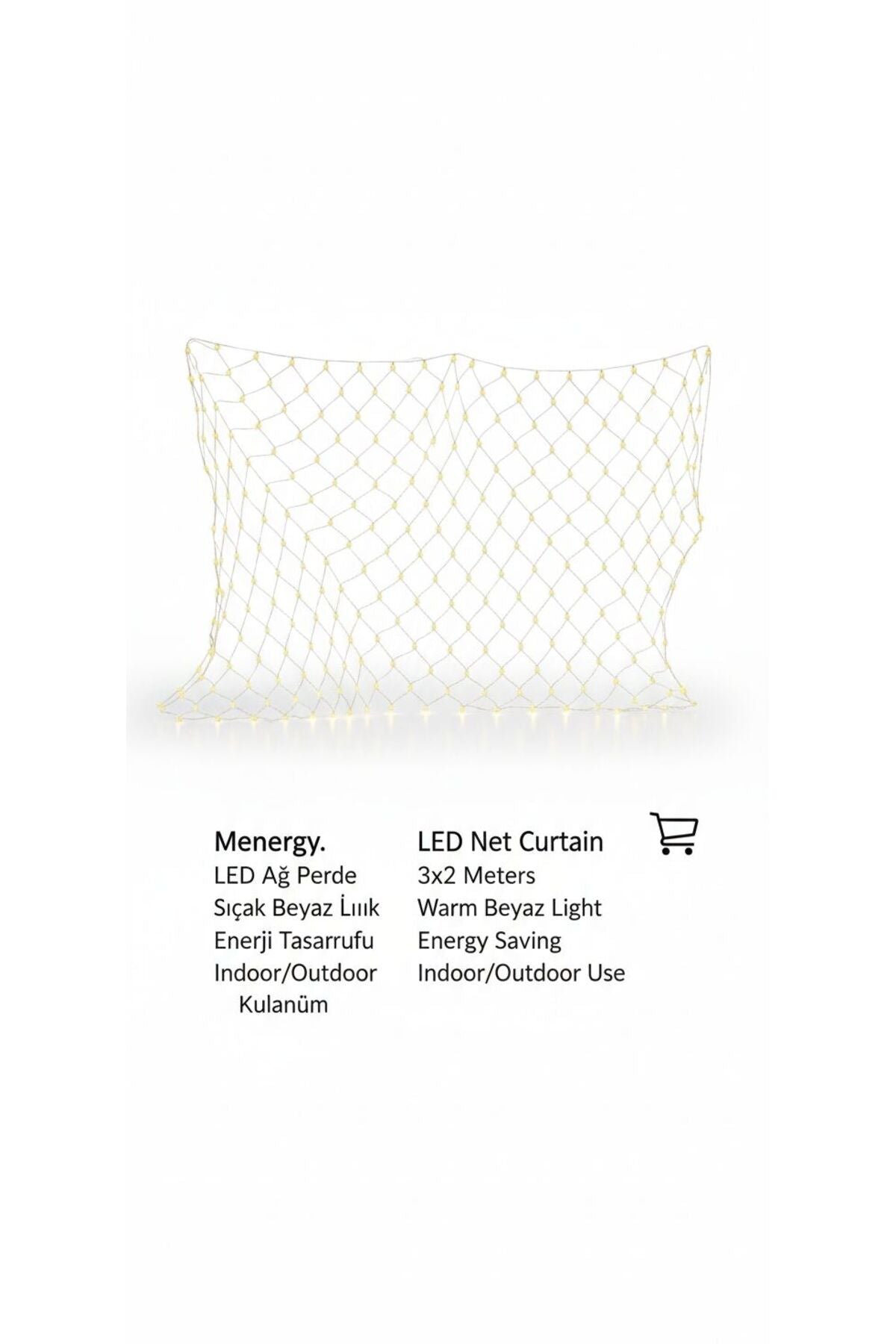 Menergy LED Ağ Perde Işık 3x2 Metre | Sıcak Beyaz | İç & Dış Mekan | Enerji Tasarruflu Net Curtain