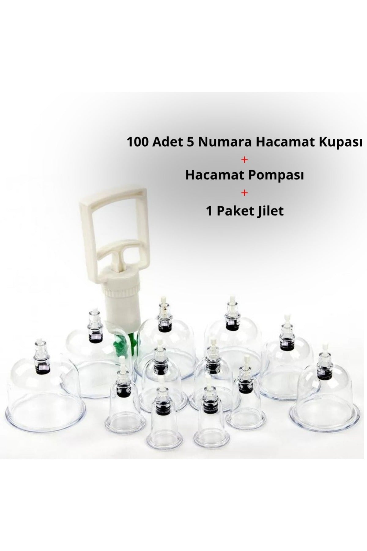 Kupa ve Masaj Seti – 100 Adet 5 Numara Plastik Kupa + Pompa