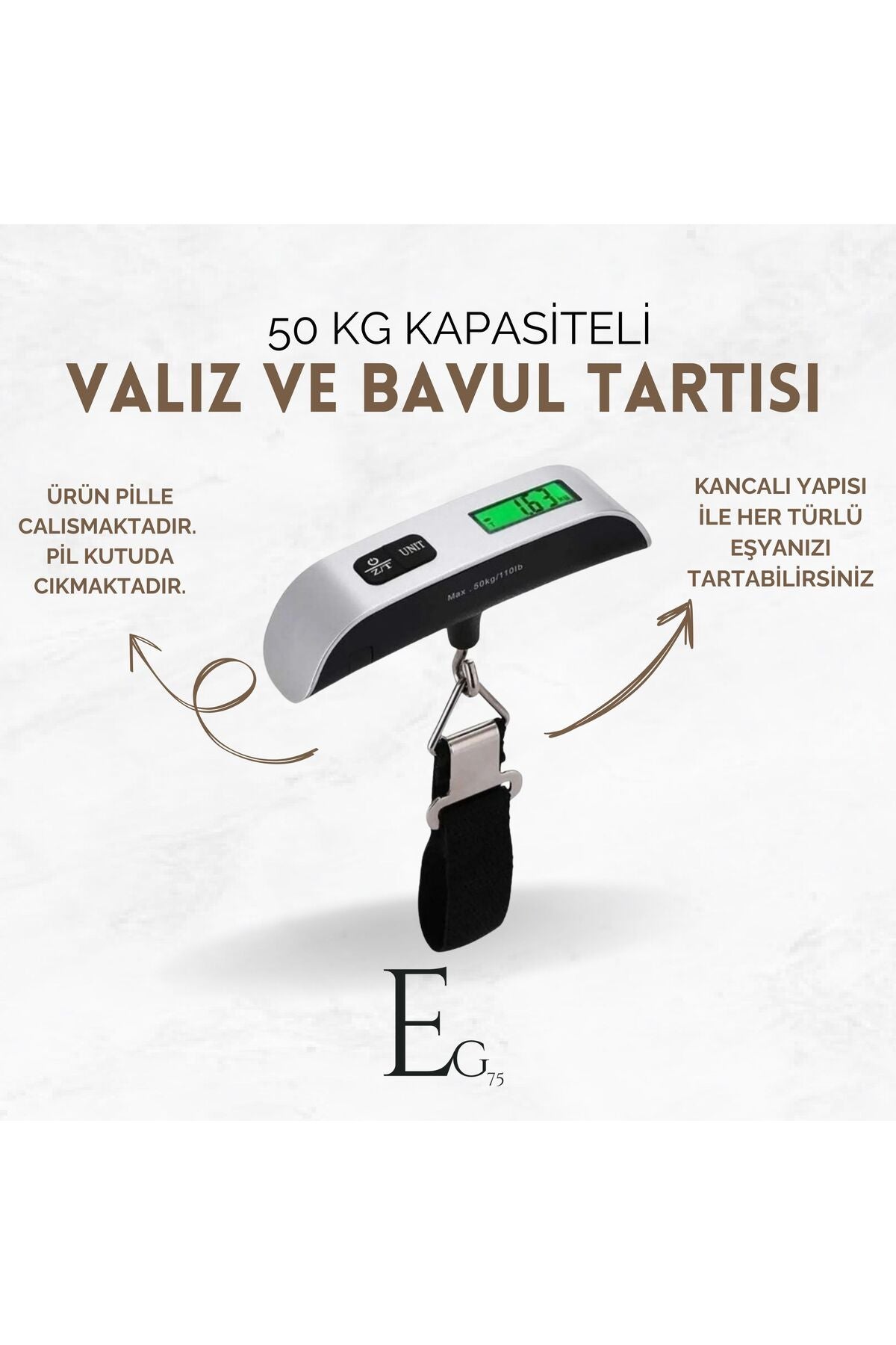 Taşınabilir El Bagaj Valiz Bavul Tartısı Askılı Işıklı 50 Kg Kapasiteli