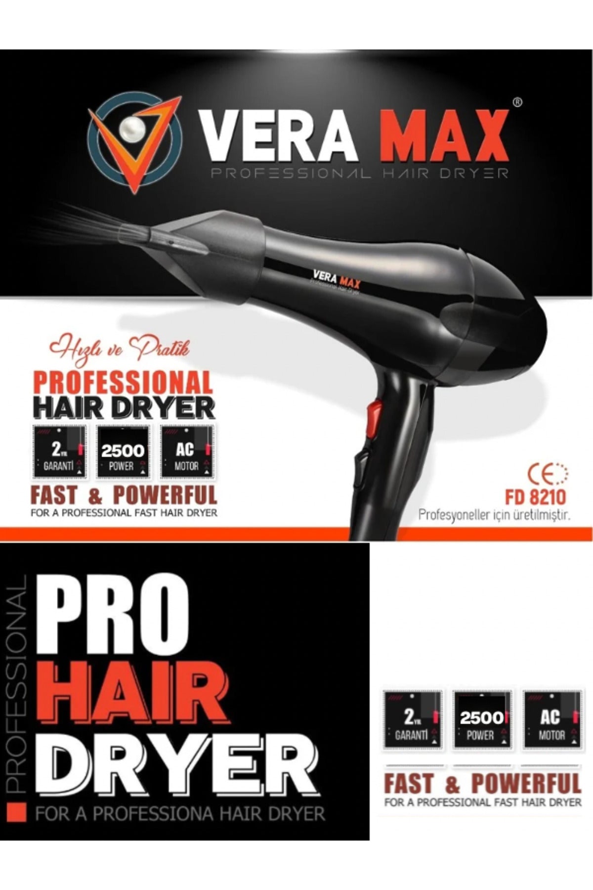 Çok Fonksiyonlu Pro Ergonomik 2500-WT Saç Kurutma Makinası + Fön Tarağı + Başlık Hediyeli Hairdyer
