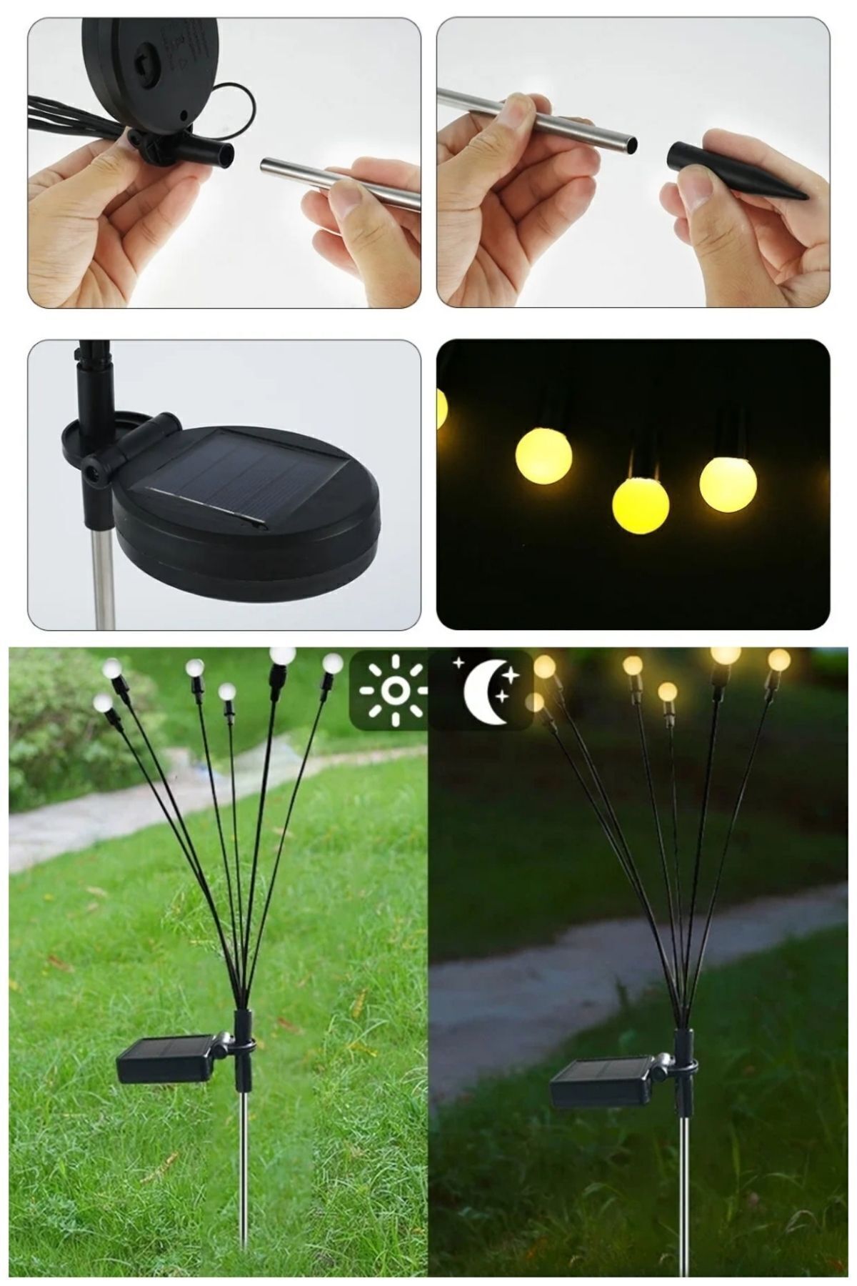 2 Adet 8 Led li Güneş Enerjili Ateş Böceği Balkon Bahçe Lambası (2 Adet)