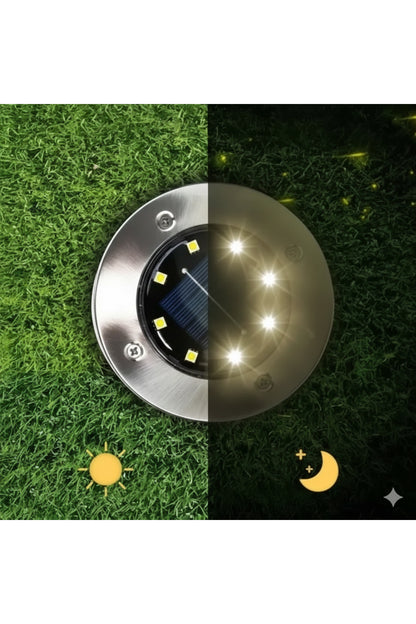 8 LED Güneş Enerjili 4 Adet Solar Bahçe Aydınlatma Paslanmaz Çelik Su Geçirmez Armatür Saplama Lamba