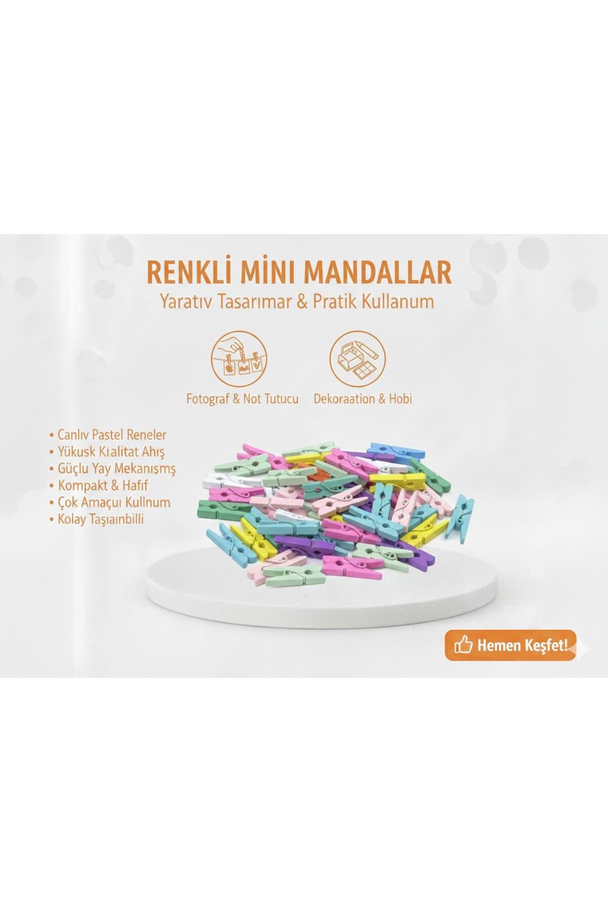 Renkli Mini Mandallar – Pastel Tonlarda Dekoratif Fotoğraf, Not ve Hobi Mandalı Seti