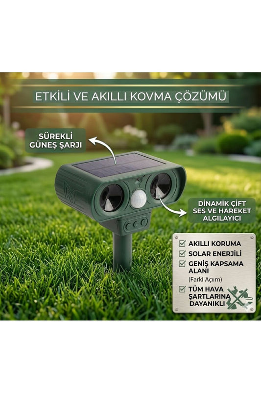 Solar Güneş Enerjili Ultrasonik Hayvan Kovucu - Sensörlü Kedi Köpek Fare Haşere Uzaklaştırıcı