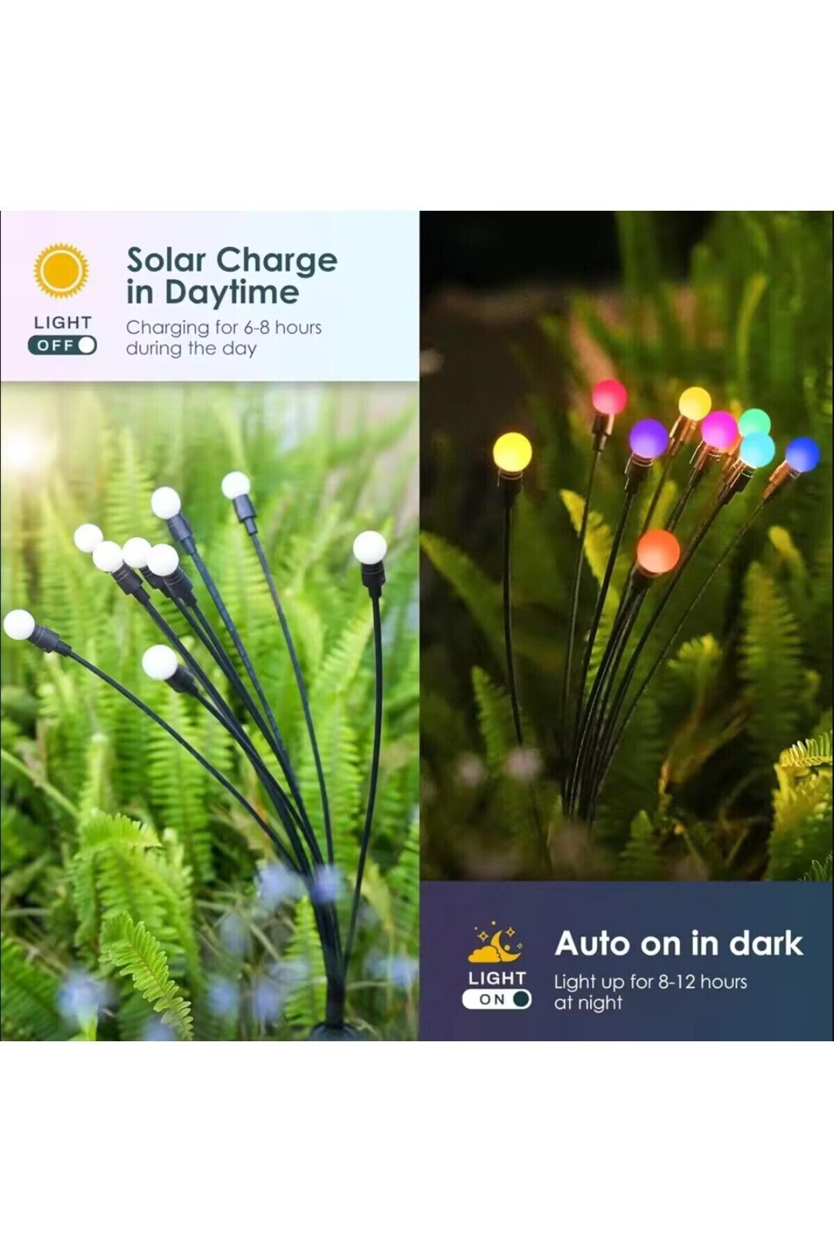 2 Adet Güneş Enerjili Rgb 8 Top Çok Renkli Ateş Böceği Led Bahçe Aydınlatma Solar Bahçe Süsü