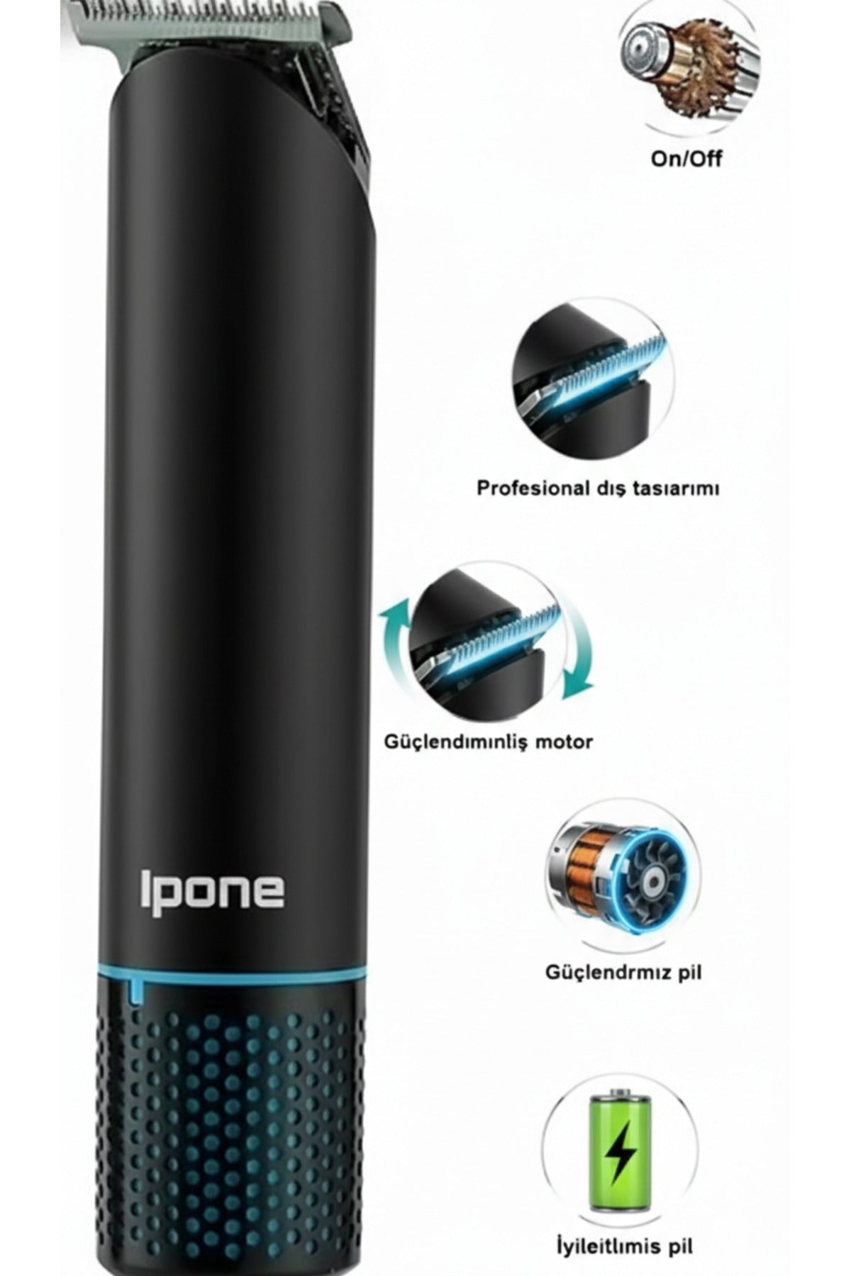 Profesyonel Şarjlı Saç Sakal Kesme Makinesi Güçlendirilmiş Motorlu T-Bıçak Ense Sakal Tıraş Makinesi