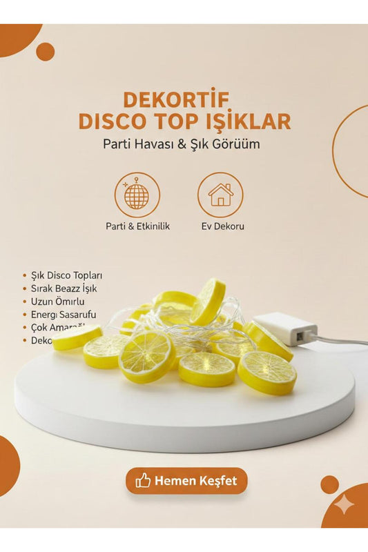 Dekoratif Limon Dilimi LED Işıklar – Sarı Işık, Yaz Dekoru ve Parti Ambiyans Aydınlatması