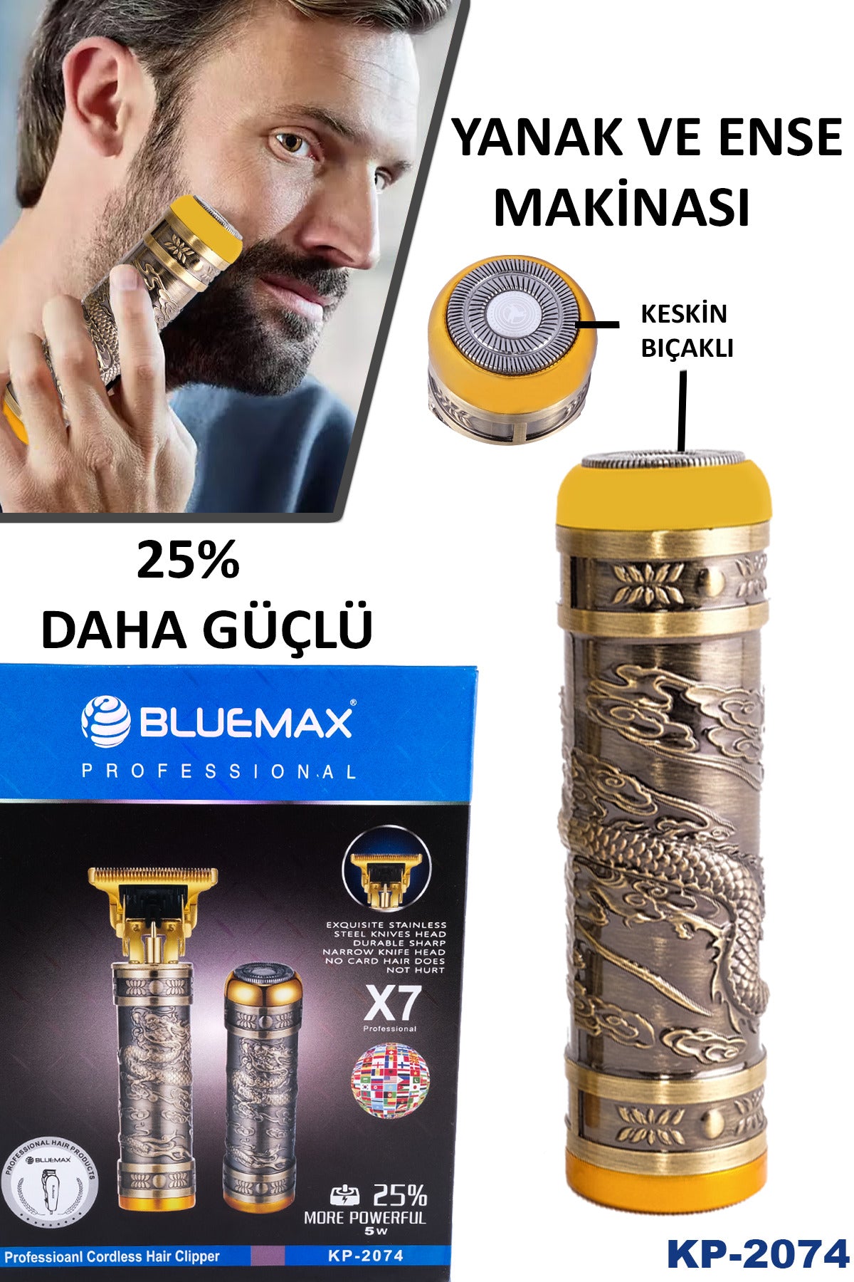 KP-2074 Profosyonel Suya Dayanaklı Ense Ve Yanak Makinası 1+1 Set Halinde