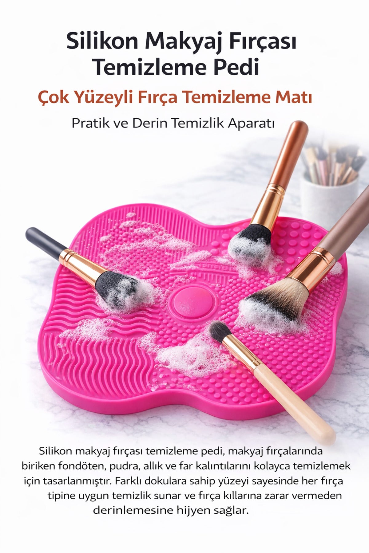 Silikon Makyaj Fırçası Temizleme Pedi – Çok Yüzeyli Fırça Temizleme Matı – Pratik ve Derin Temizlik