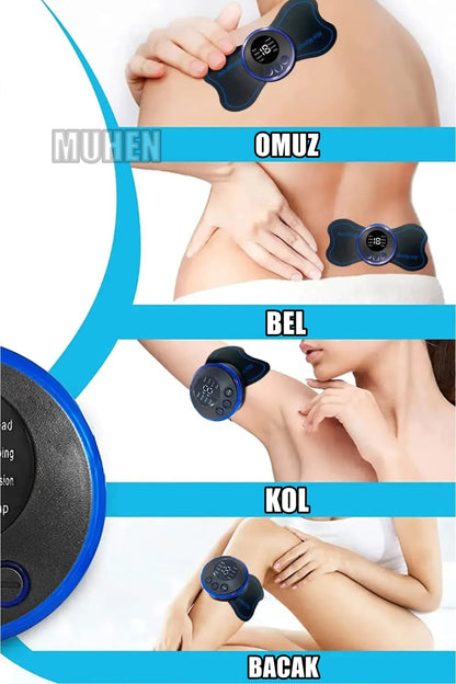 Kas Rahatlatıcı Mini EMS Masaj Bandı – 8 Farklı Mod ve LCD Ekranlı Şarjlı Elektrikli Kas Stimülatörü