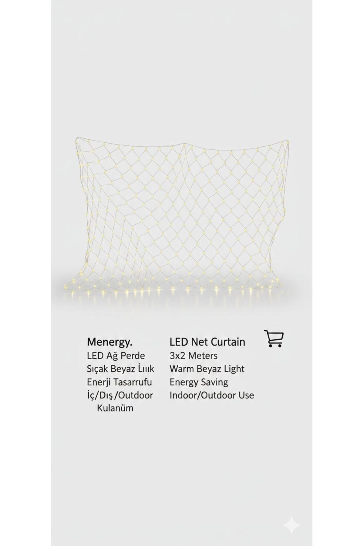 Menergy LED Ağ Perde Işık 3x2 Metre | Sıcak Beyaz | İç & Dış Mekan | Enerji Tasarruflu Net Curtain