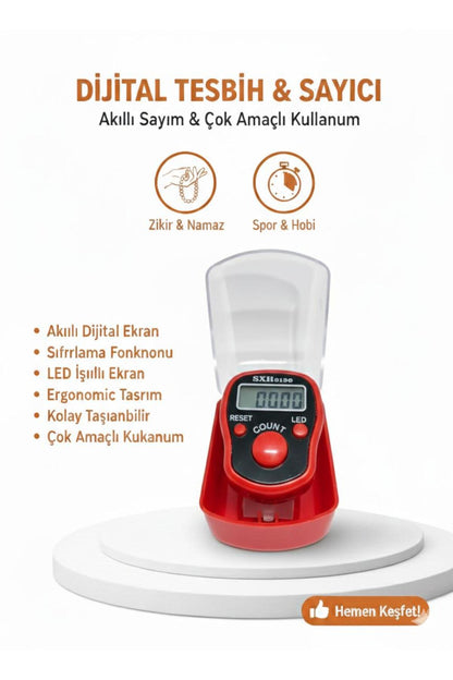 Dijital Parmak Zikirmatik LCD Ekranlı El Sayaç Reset Tuşlu Taşınabilir Mini Sayacı