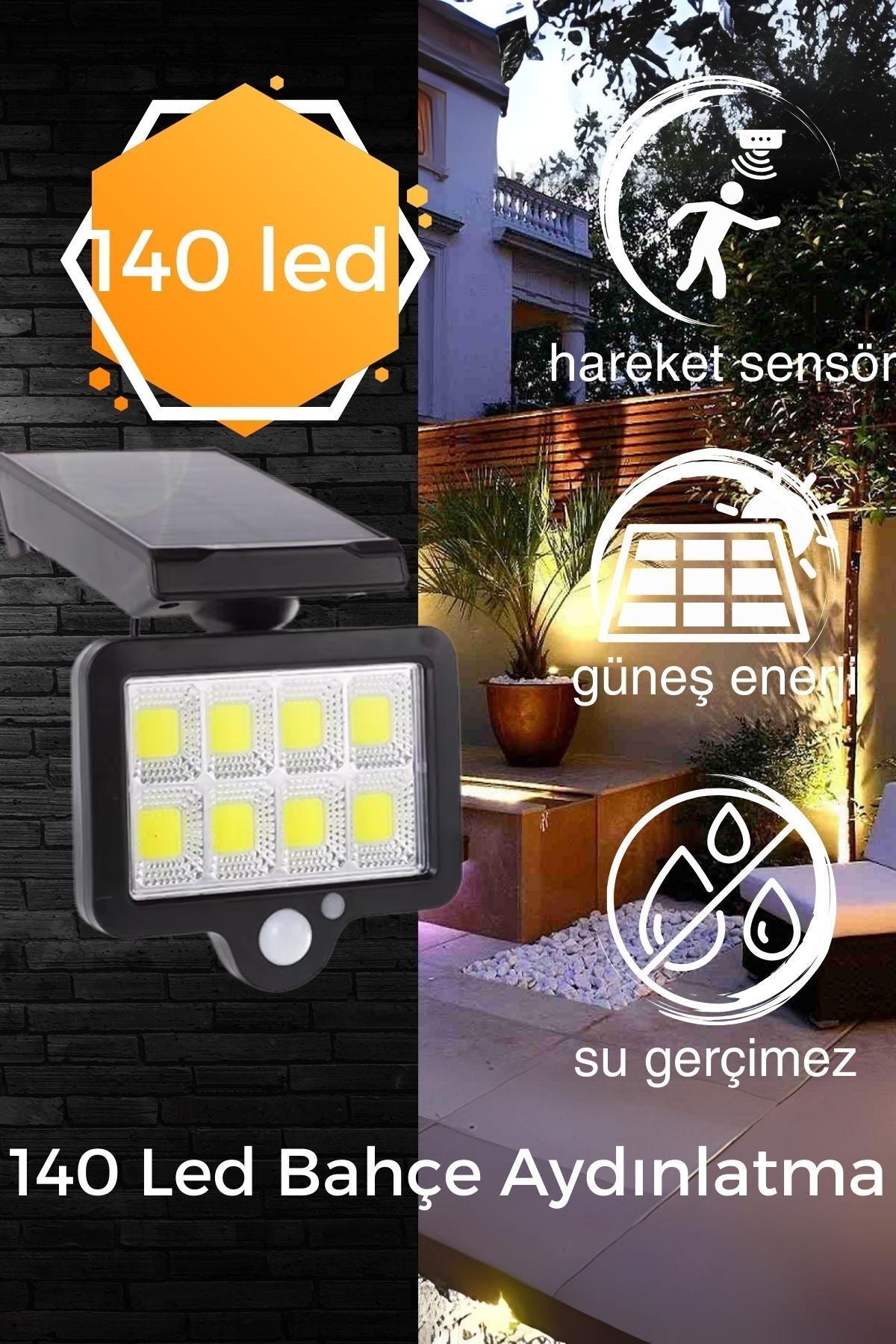 Solar Lamba 140 Led 8 Bölmeli Sensörlü Güneş Enerjili