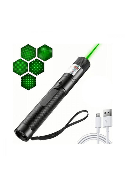 USB Şarjlı Yeşil Laser – Güçlü Işın, Uzun Menzil, Anahtarlıklı Taşınabilir Lazer Kalem