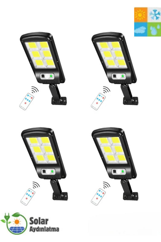 4 Adet Güneş Enerjili 6 COB LED Solar Hareket Sensörlü Duvar Lambası Su Geçirmez Set
