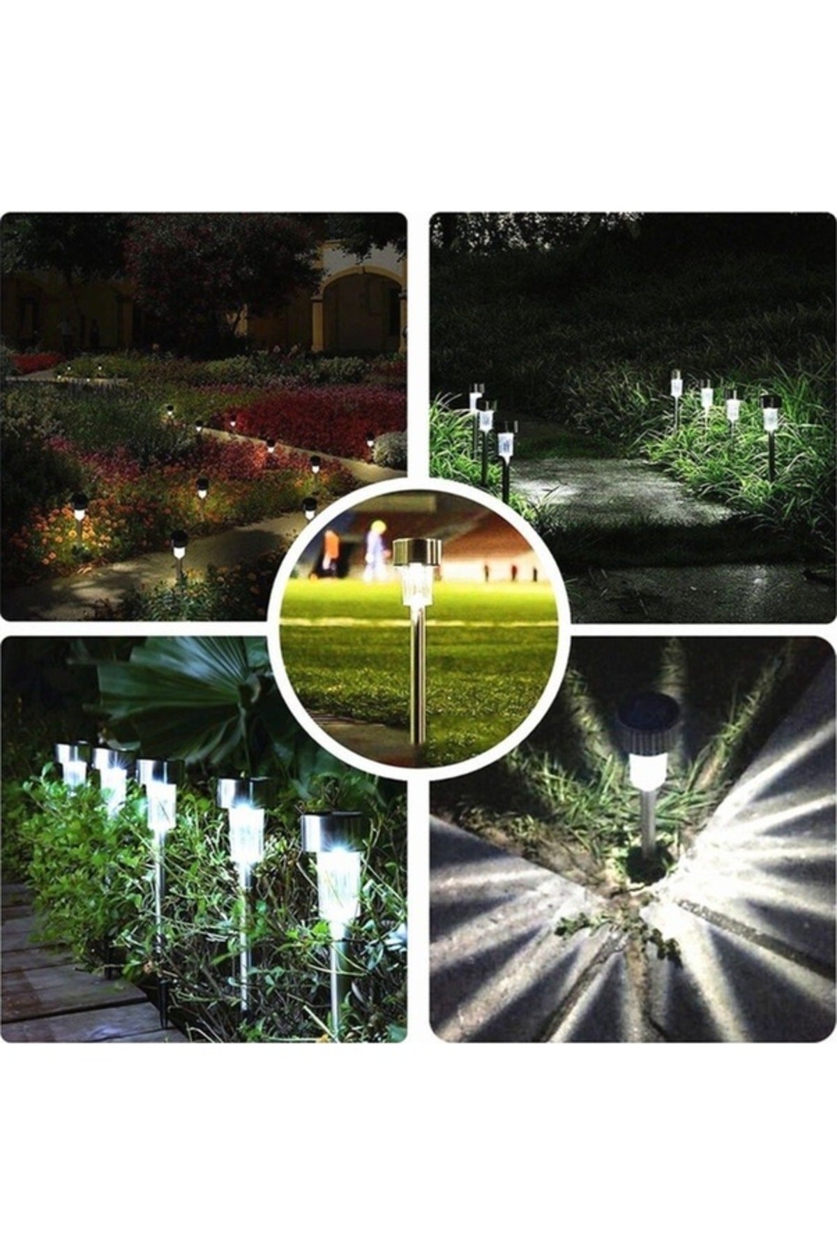 10'lu Set - Güneş Enerjili Metal Bahçe Aydınlatması, Gün Işığı LED Lamba - Paslanmaz Çelik Gövde, Suya Dayanıklı Toprak Çakmalı Solar Armatür