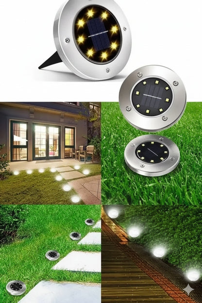 8 LED Güneş Enerjili 4 Adet Solar Bahçe Aydınlatma Paslanmaz Çelik Su Geçirmez Armatür Saplama Lamba