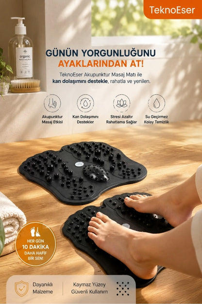 Siyah Renk Akupunktur Ayak Masaj Matı - Refleksoloji Baskı Noktalı Ayak Dinlendirme Minderi