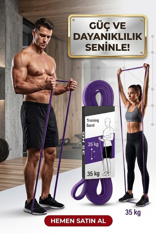 35 KG Pilates Direnç Bandı Mor - Ağır Sert Egzersiz Ve Spor Lastiği Fitnes Bandı