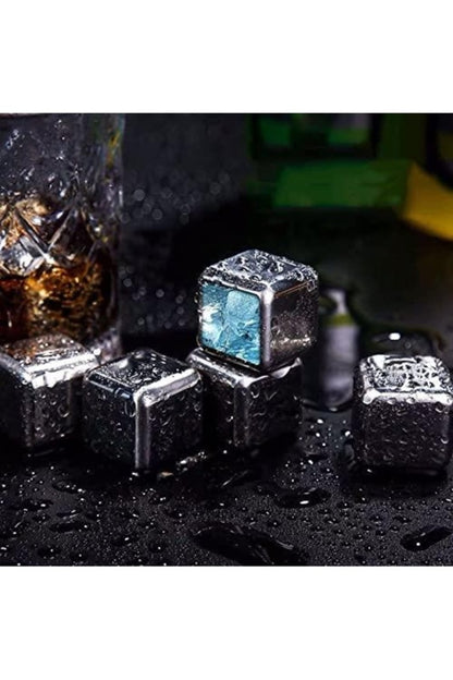 4 Adet Çelik Buz Küpleri – Eriyip Sulandırmayan Paslanmaz Metal Buz, Saklama Kutulu