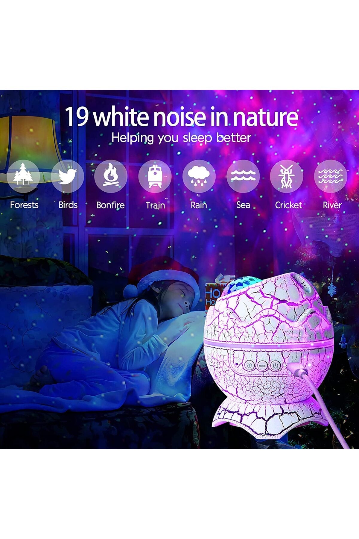 Dinazor Yumurtası Projektör Gece Masa Lambası Galaxy Gökyüzü Kumandalı Aydınlatma Bluetooth Speaker