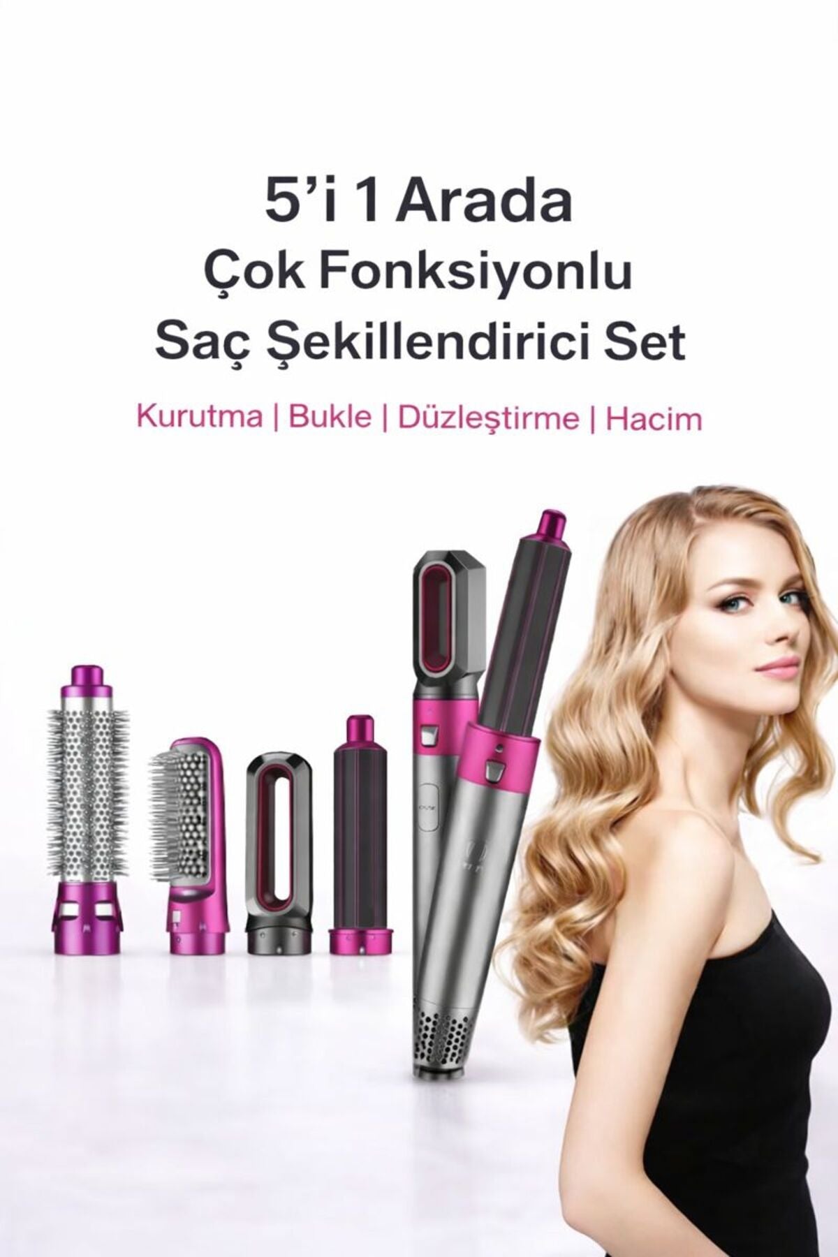 5’i 1 Arada Çok Fonksiyonlu Saç Şekillendirici Set | Kurutma, Bukle, Düzleştirme ve Hacim