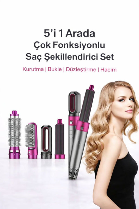 5’i 1 Arada Çok Fonksiyonlu Saç Şekillendirici Set | Kurutma, Bukle, Düzleştirme ve Hacim