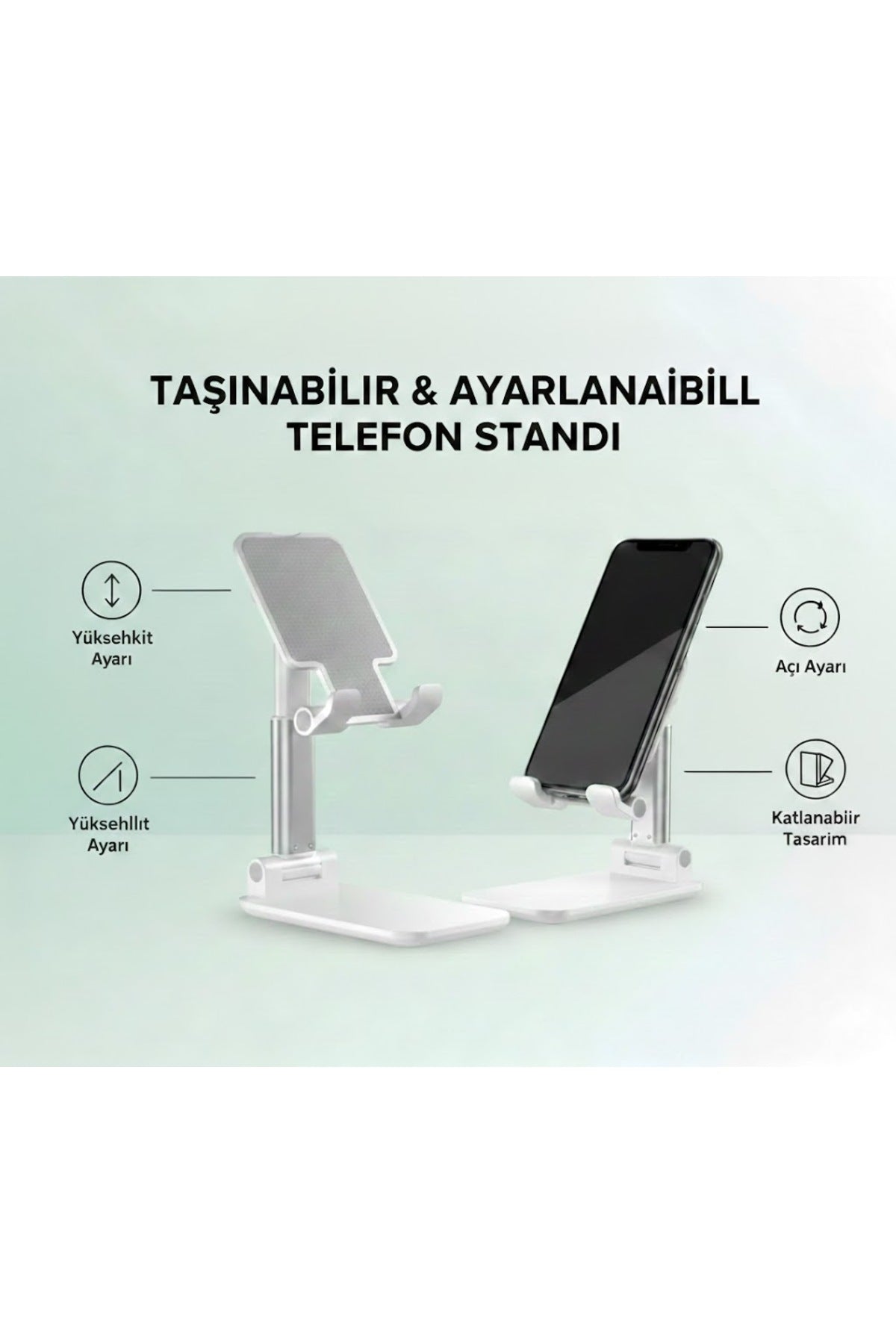 Katlanabilir Masaüstü Telefon Tutucu Tablet Standı Ayarlanabilir Yükseklik Ve Açı Beyaz