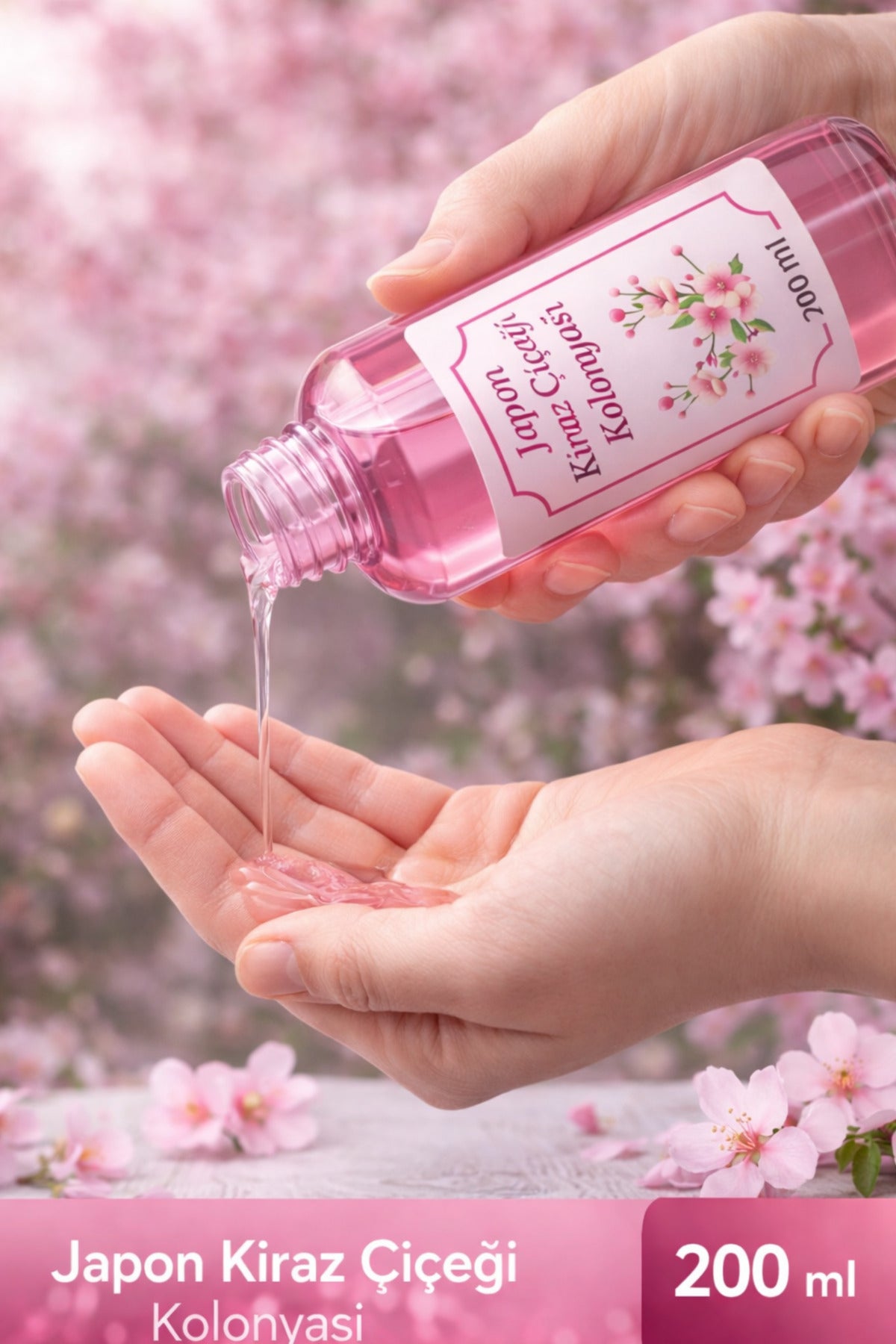 Japon Kiraz Çiçeği Kolonyası 200 ml Hijyenik Kalıcı Parfümlü Kolonya Şişe Ferahlatıcı El Kolonyası