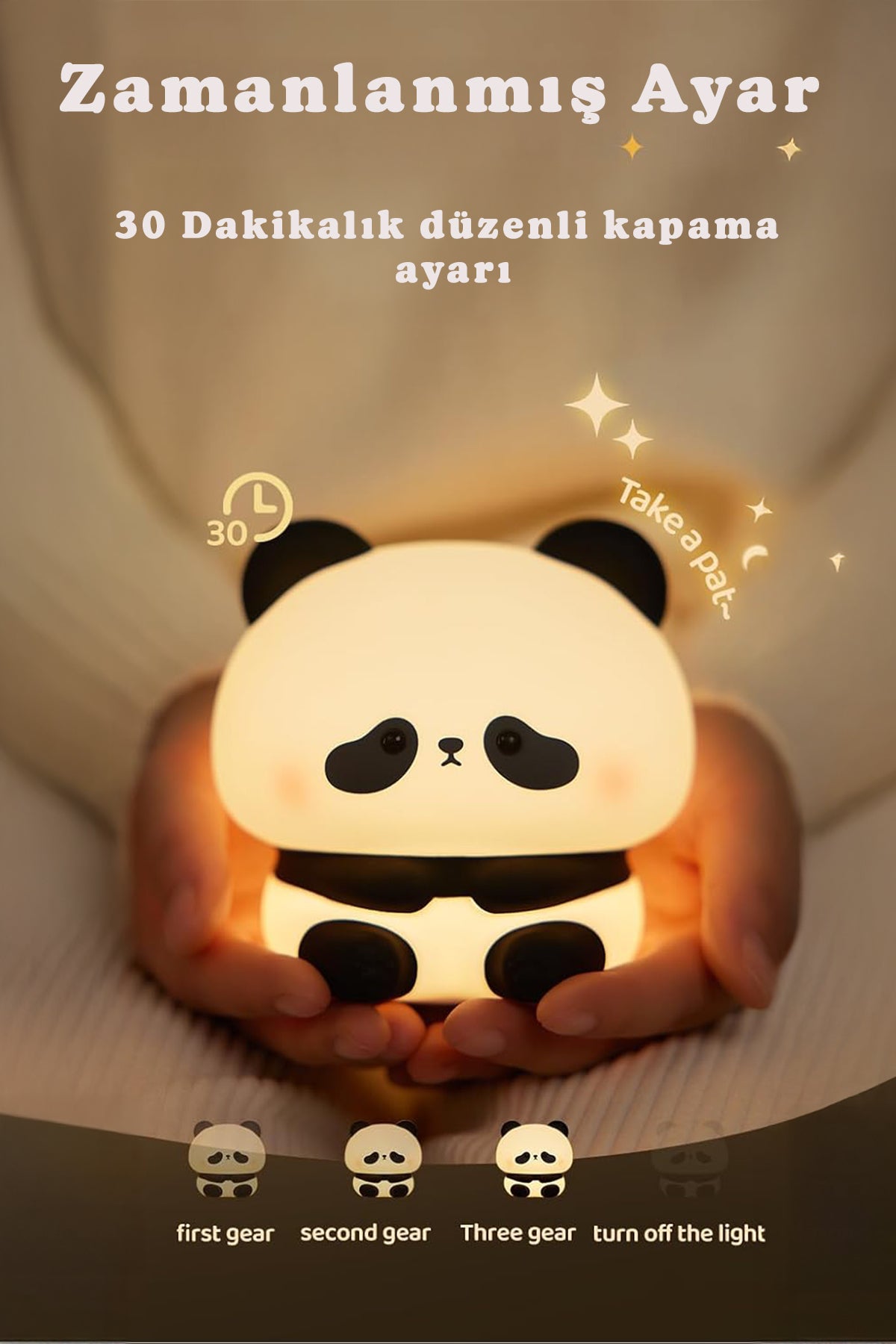 RGB Işıklı Dokunmatik Panda Gece Lambası Silikon Yumuşak Malzeme, Renk Değiştiren Çocuk Gece Lambası