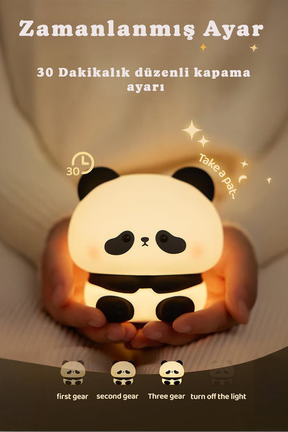 RGB Işıklı Dokunmatik Panda Gece Lambası Silikon Yumuşak Malzeme, Renk Değiştiren Çocuk Gece Lambası