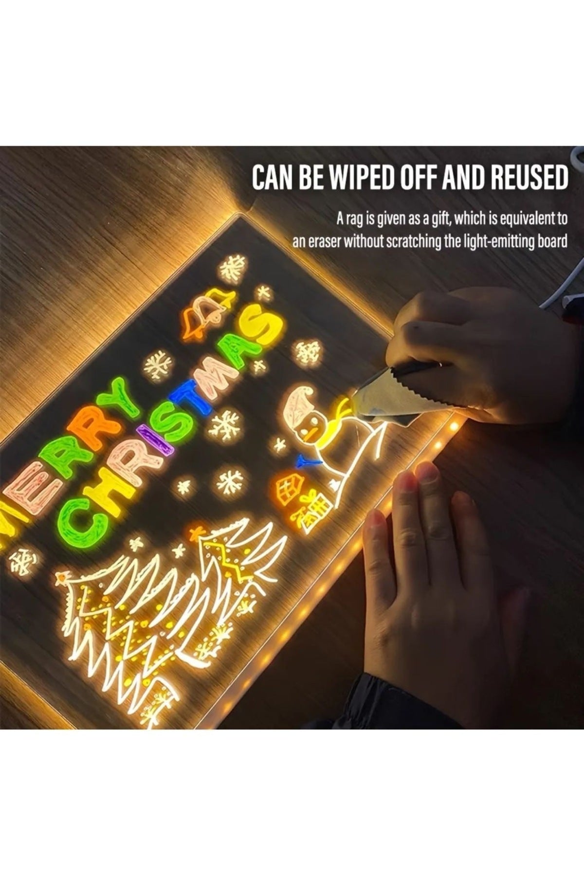 30x20 Led Işıklı Yazı Çizim Tahtası Silinebilir Usb Led Eğitici Çizim Tahtası Stant  Hediye 7 Kalem