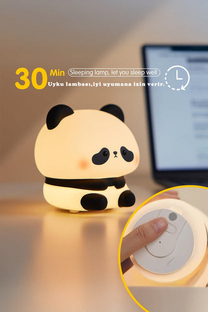 RGB Işıklı Dokunmatik Panda Gece Lambası Silikon Yumuşak Malzeme, Renk Değiştiren Çocuk Gece Lambası
