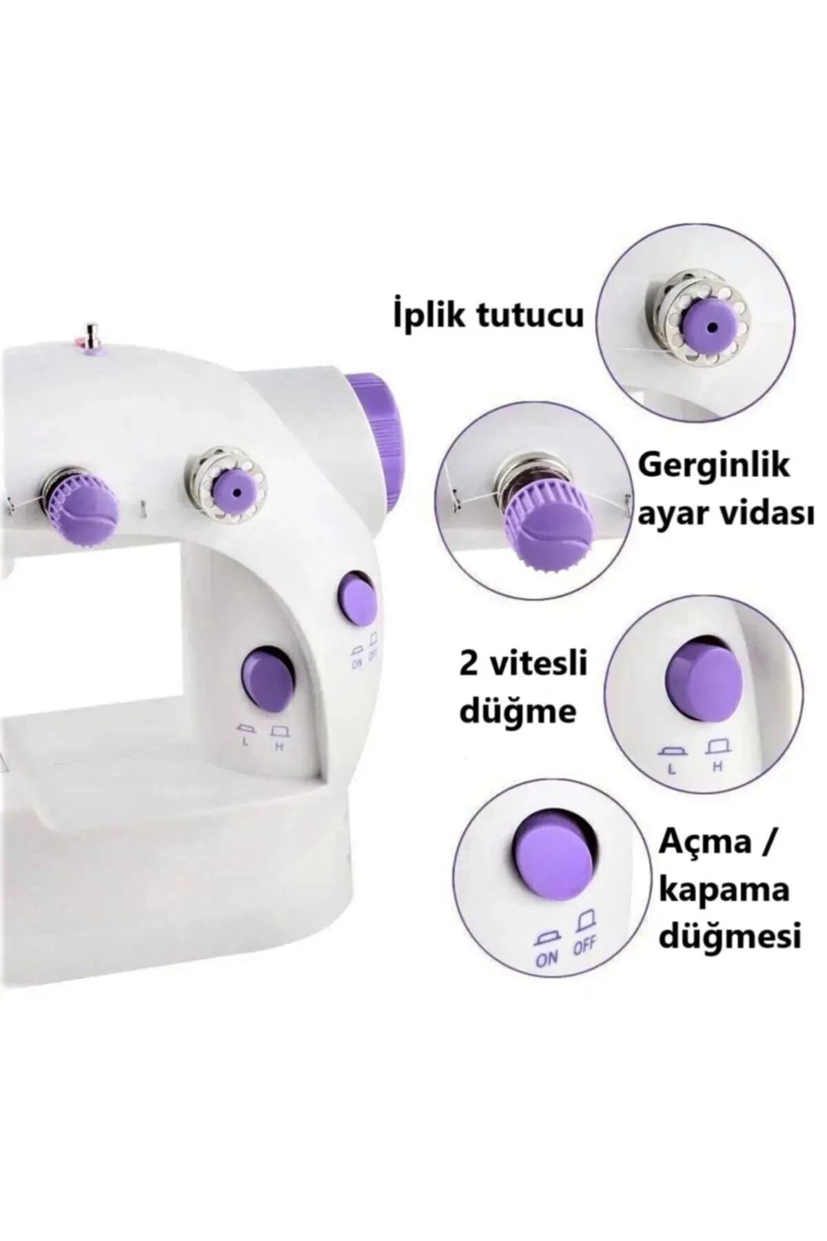 Işıklı Elektrikli Mini Dikiş Makinesi Ayak Pedallı Çok Fonksiyonlu Taşınabilir Dikiş Makinesi