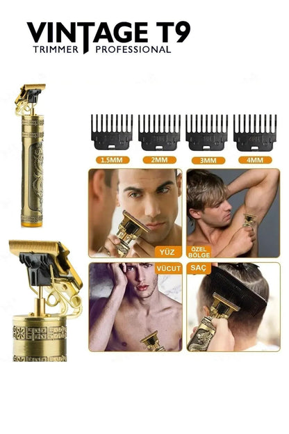 T9 Trimmer Vintage Profesyonel Şarjlı Saç Sakal Vücut Tıraş Makinesi