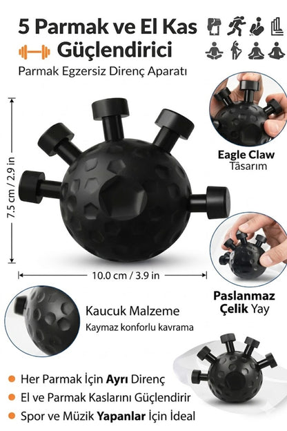 5 Parmak ve El Kas Güçlendirici Top - Kaymaz Kauçuk Masaj Özellikli El Egzersiz ve Direnç Aleti