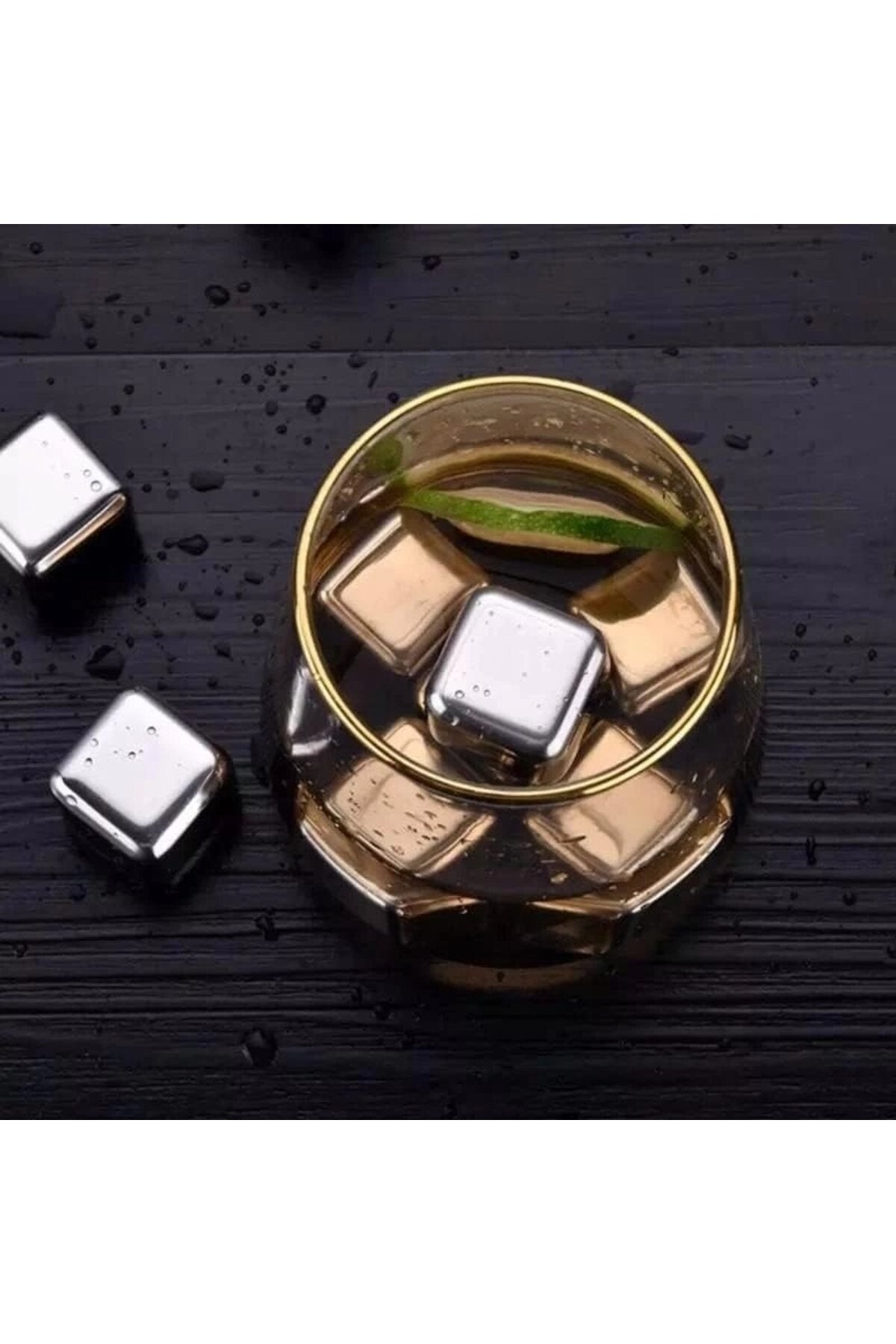 6'lı Çelik Metal Kaplama Viski Taşı Soğutma Buz Küpü